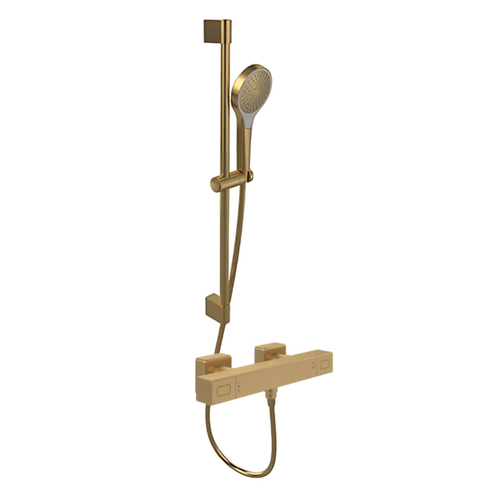 Mitigeur douche thermostatique Universal rectangle + Ensemble de douche Verve Showers 3 jets Brushed Gold