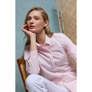 Camicia a quadri vichy rosa con particolare Polo Club