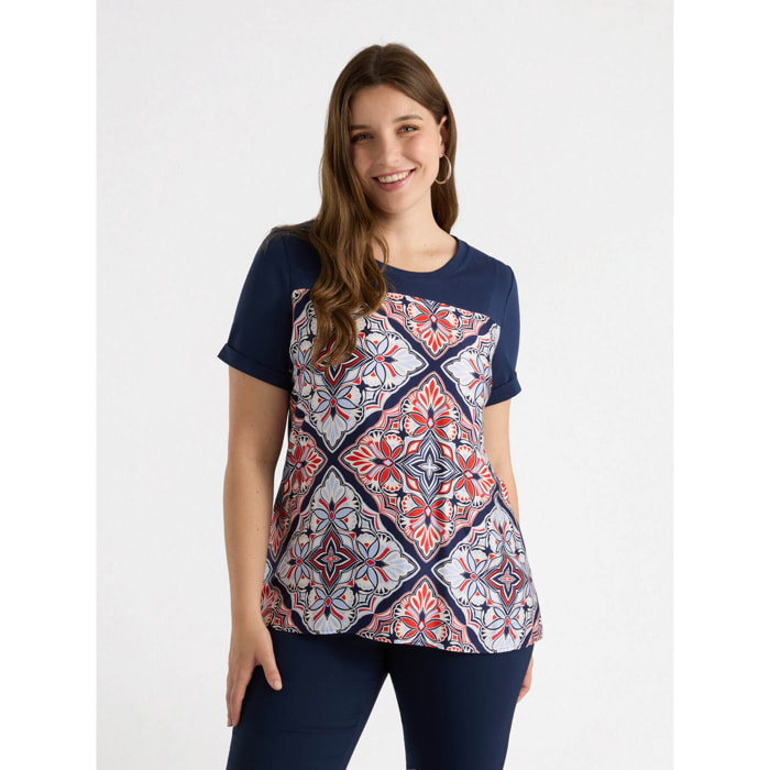Fiorella Rubino - T-shirt con inserto stampato - Blu