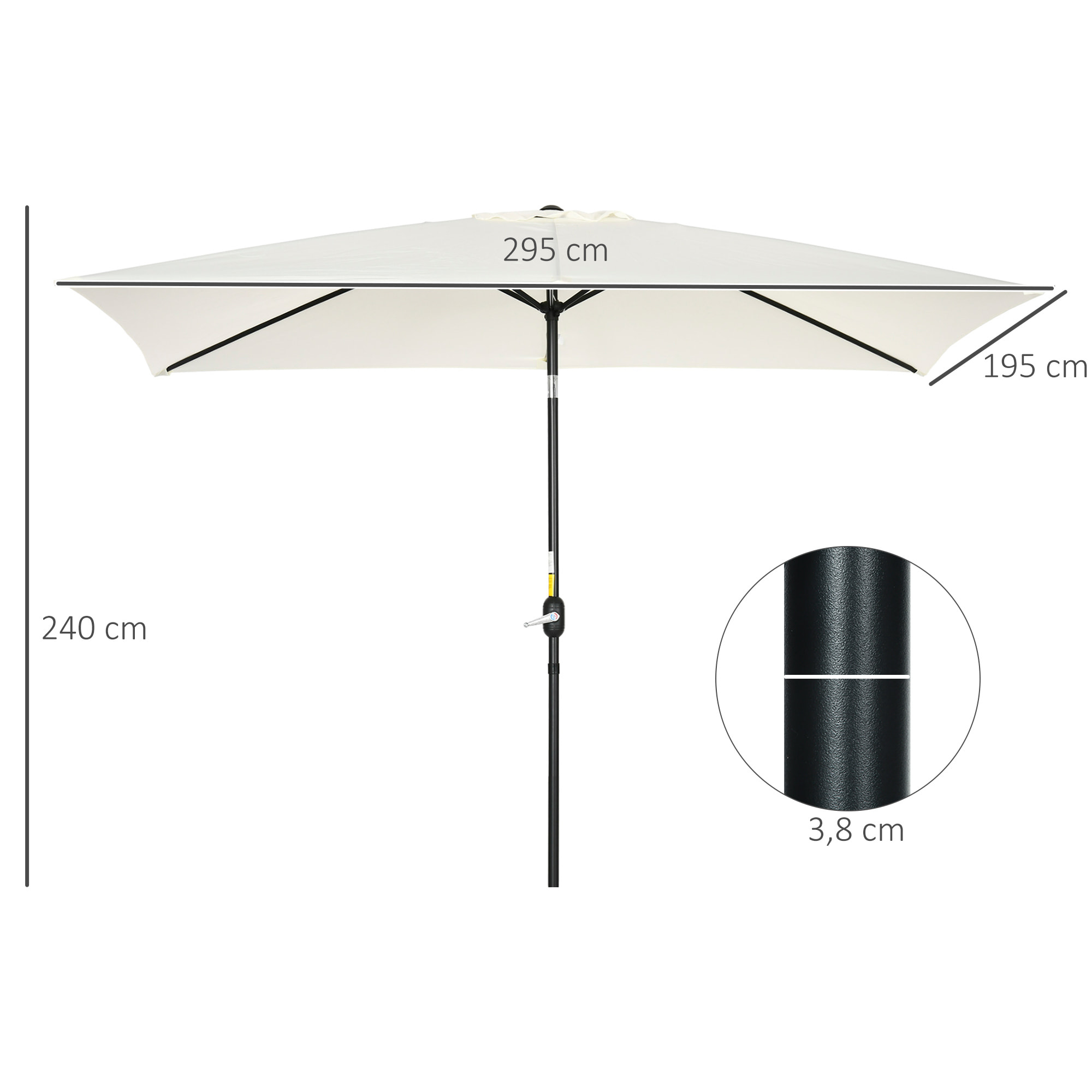 Sombrilla de Aluminio 200x300x240 cm Parasol Rectangular de Jardín Inclinable con Manivela y Poste Desmontable para Terraza Piscina Patio Exterior Crema