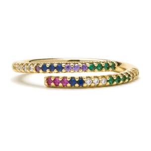 Anillo con Circonita Multicolor acabado oro 18k