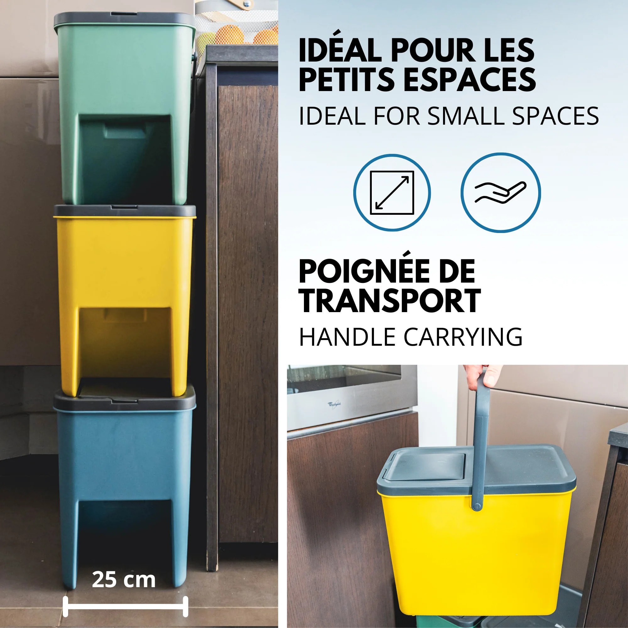 3 poubelle tri Sélectif BERGEN vert bleu jaune 3x20L