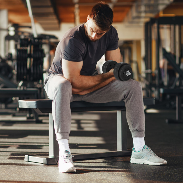 Ensemble d'haltères courtes total 30 Kg - barres incluses - entraînement musculaire & haltérophilie - acier PU noir