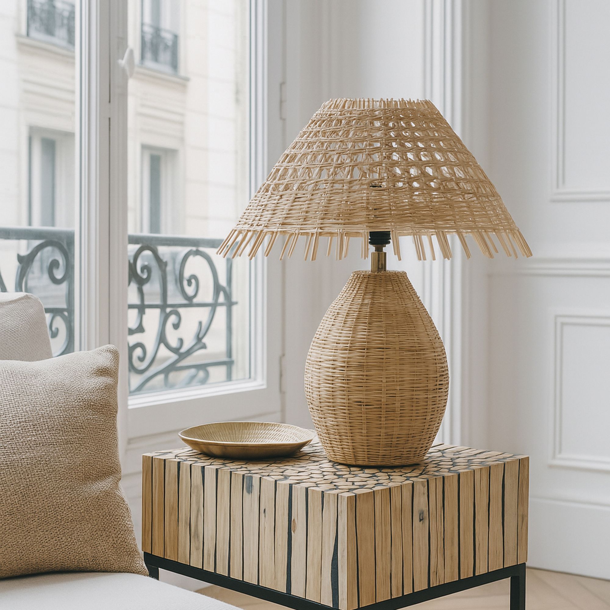 Lampe à poser en rotin h44cm JOYCE