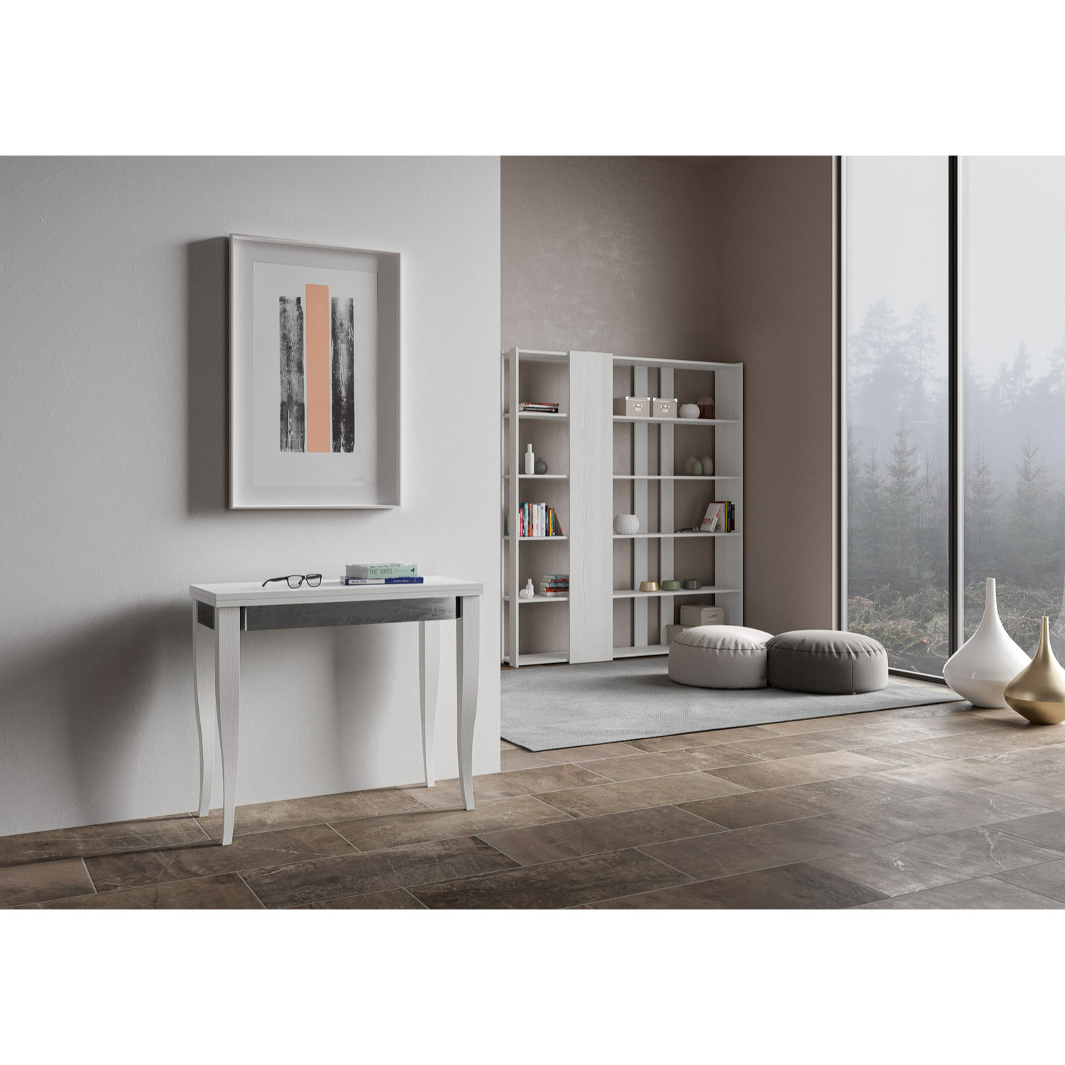Console Sciabola Librox cm.90x45 (extensible à 90) Frêne Blanc cadre Gris 142