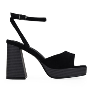 Sandalias de tacón negras con plataforma de madera