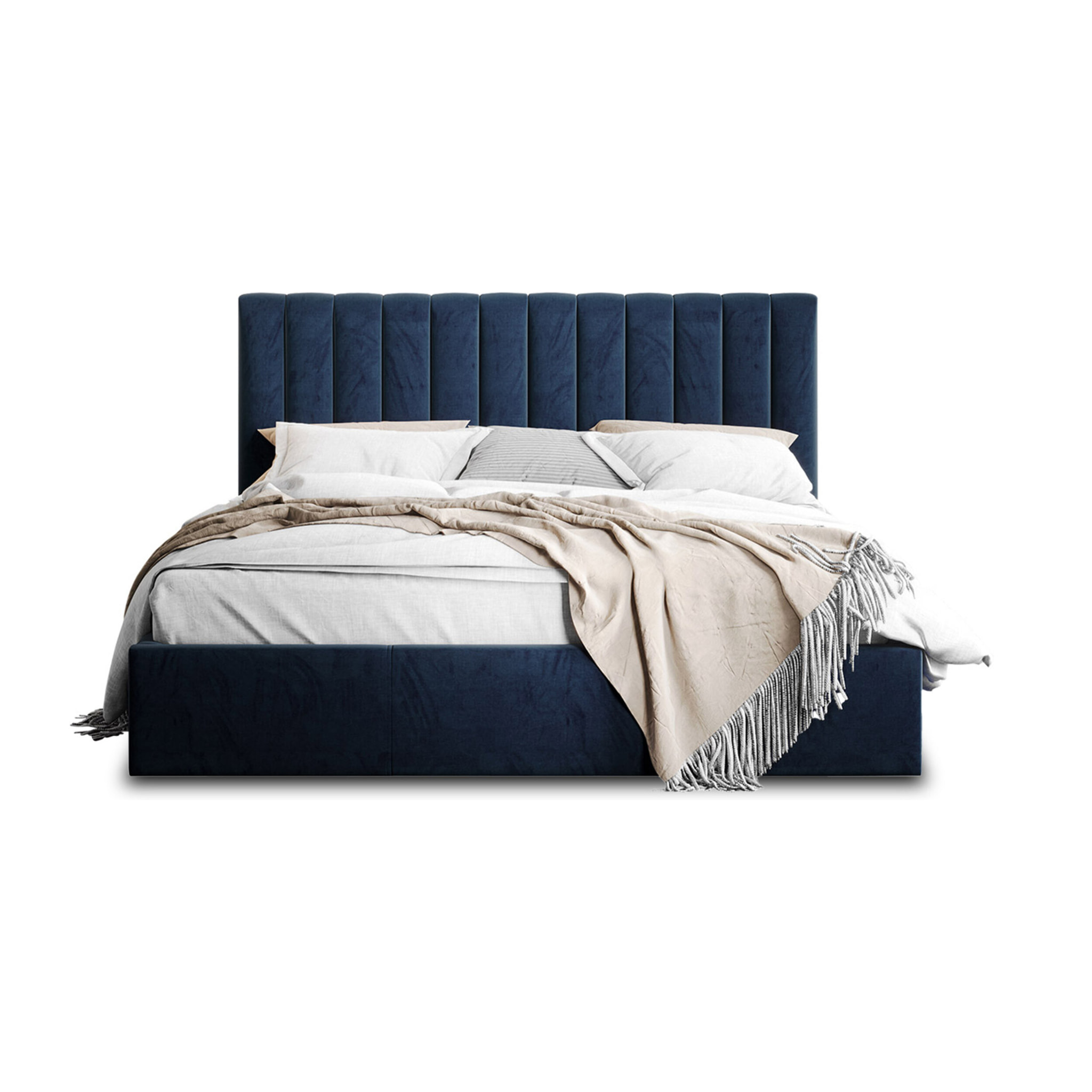 Rosario - lit coffre - 160x200 - sommier inclus - en velours - Bleu