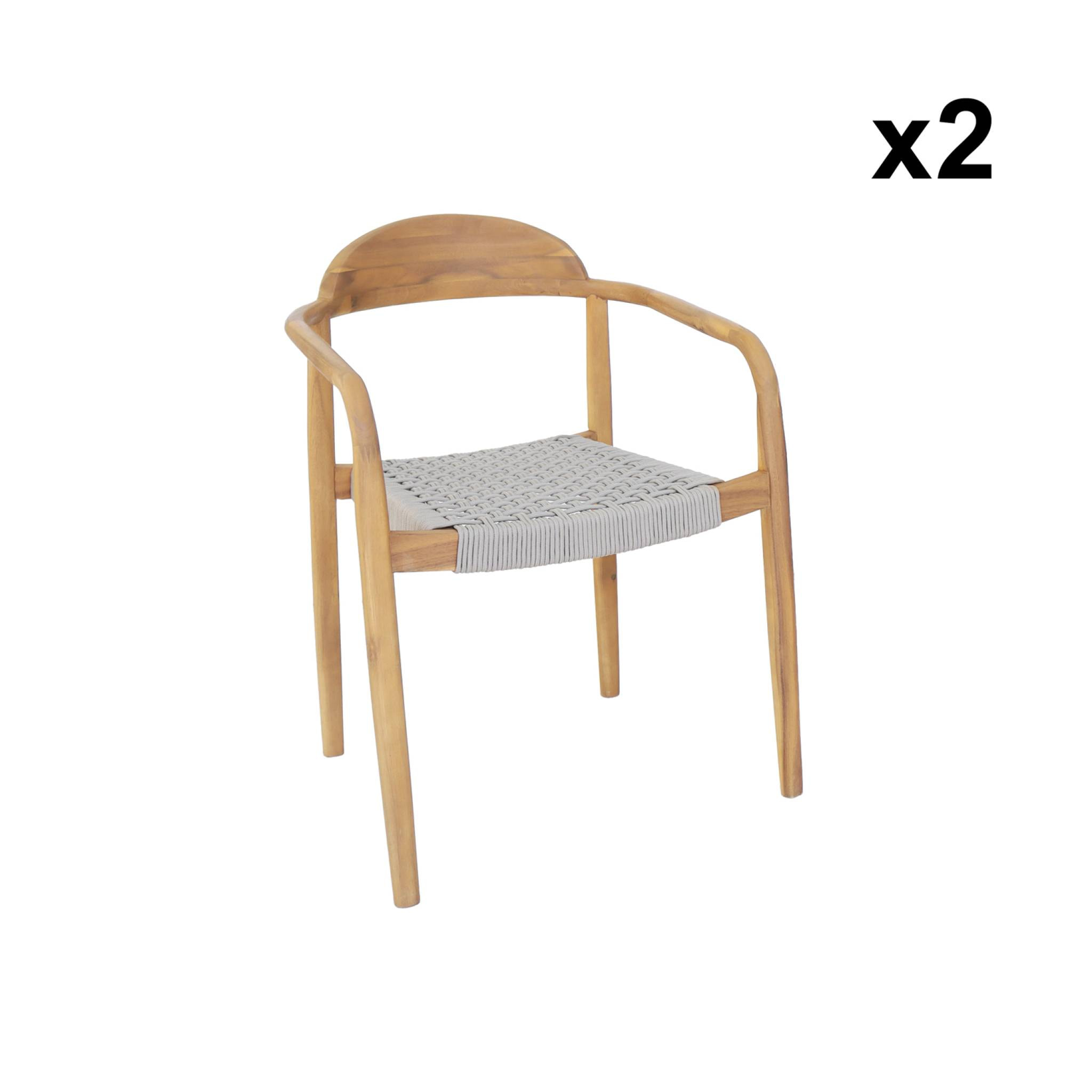 Lot de 2 fauteuils CERINA en bois d'acacia. assise beige en résine. 55.5 x 55 x 79 cm