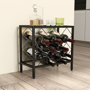 Botellero Vino para 10 Botellas Botellero con Encimera de Vidrio Templado y Marco de Acero para Salón Comedor 41x22x41 cm Negro