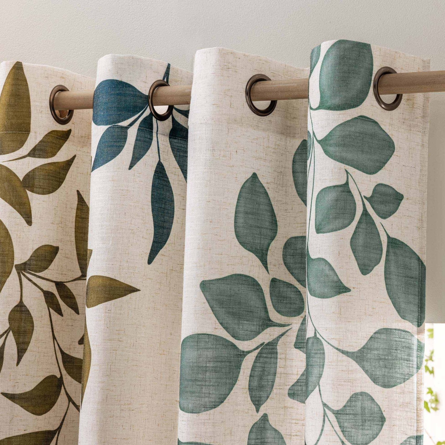 Rideau à œillets polylin imprimé feuillages tamisant - Naturel