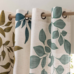 Rideau à œillets polylin imprimé feuillages tamisant - Naturel