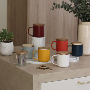 Tisanière en grès jaune avec couvercle en bois d'acacia 300ml JULIET