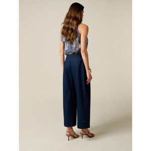 Oltre - Pantaloni palazzo cropped con ajour - Blu