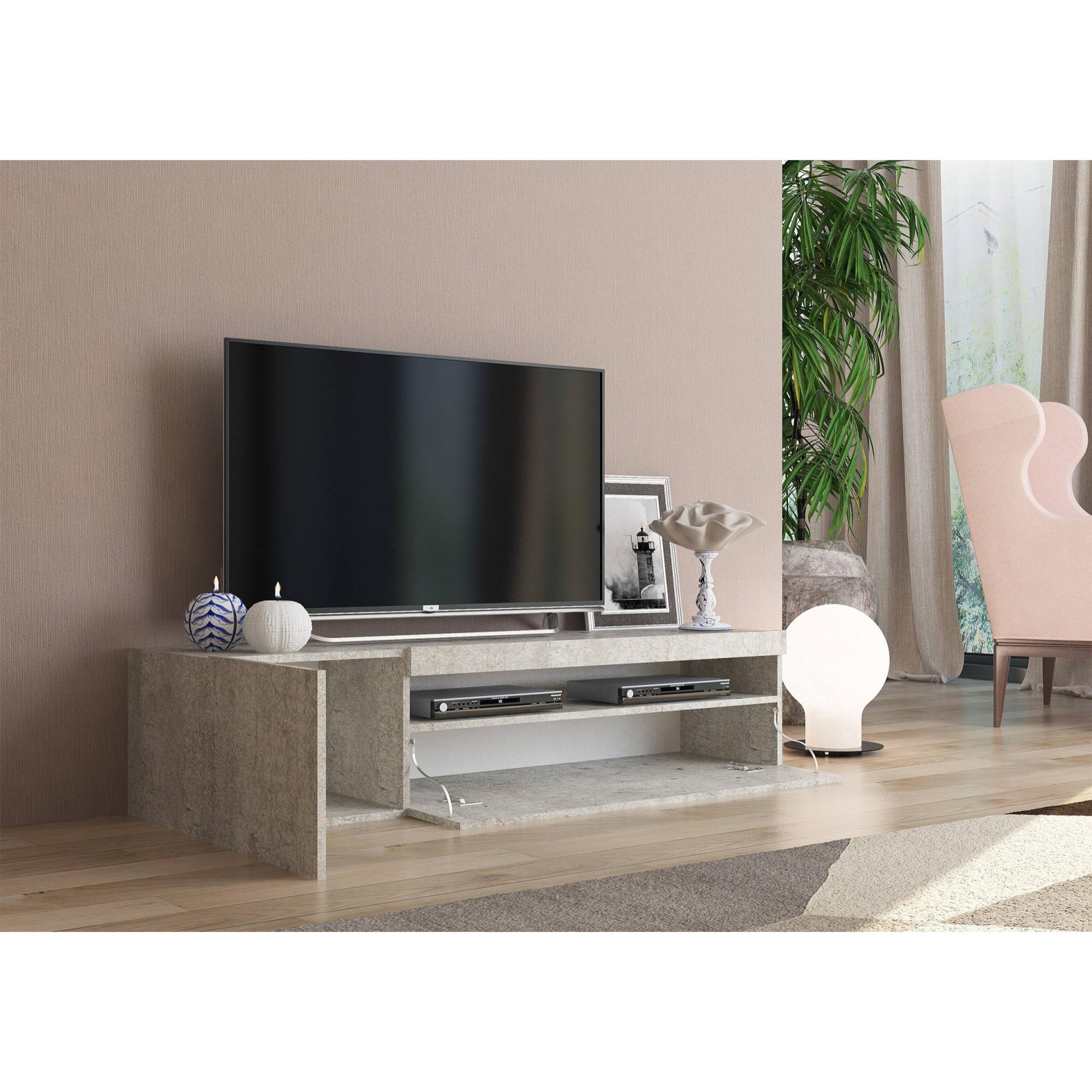 Mobile da soggiorno Porta TV, Made in Italy, Supporto per TV a 2 ante, Porta TV da salotto, cm 150x40h37, colore Cemento