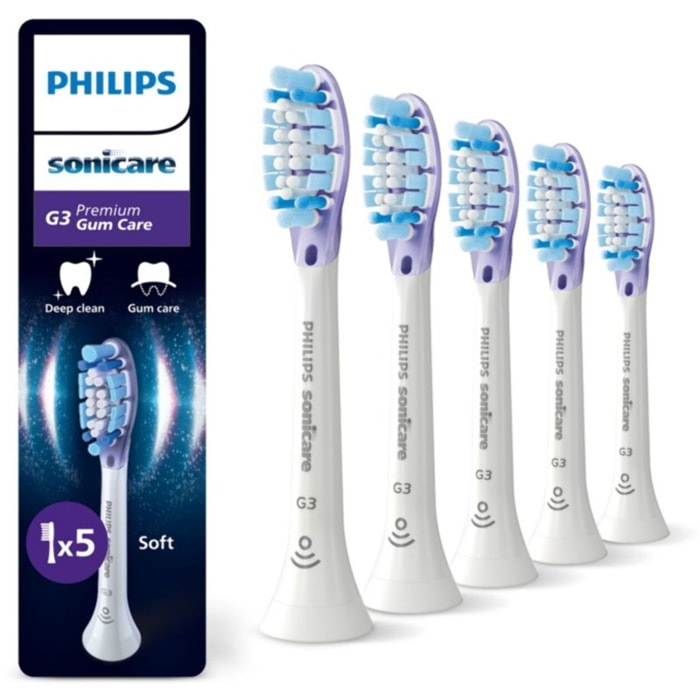 Brossette dentaire PHILIPS Sonicare lot de 5 - HX9055/87 white Gum Care- soin des gencives G3