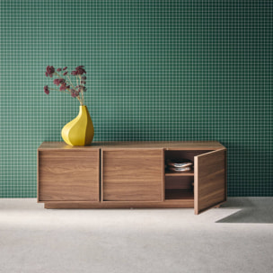 Meuble TV décor bois noyer 3 portes L 140 x P 43 x H 45cm - Kuba