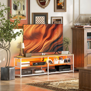 Mueble de TV Industrial Mueble de TV para Salón con Luces LED Control Remoto Extensión para Cargar y 2 Compartimentos Abiertos Mueble para Televisión de 65 Pulgadas 159x29x46,5 cm Natural