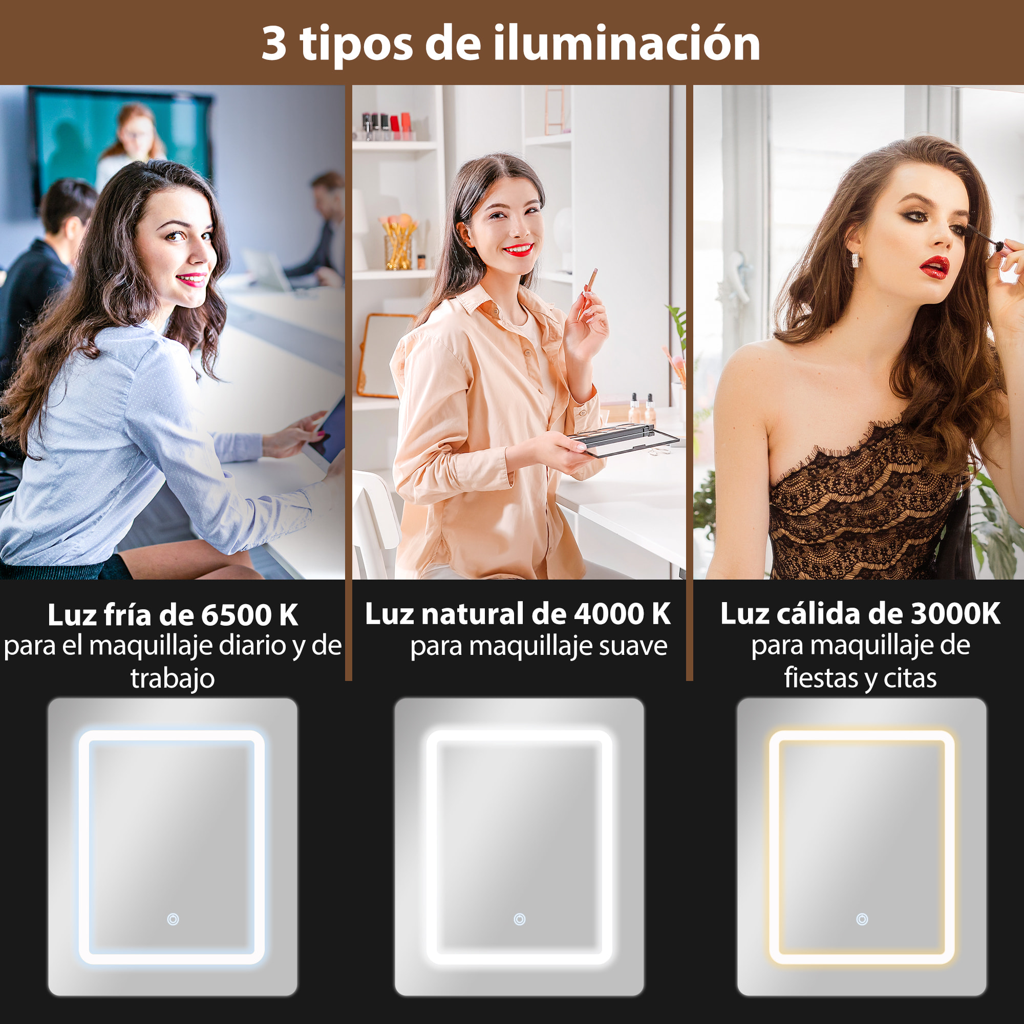 Tocador de Maquillaje con Luces LED de Color Ajustable y Espejo Tocador con Lateral Abatible Cajón Compartimentos Abiertos para Espacios Pequeños Blanco