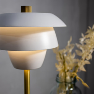 Lampe à poser rechargeable en métal blanc et doré MOXY