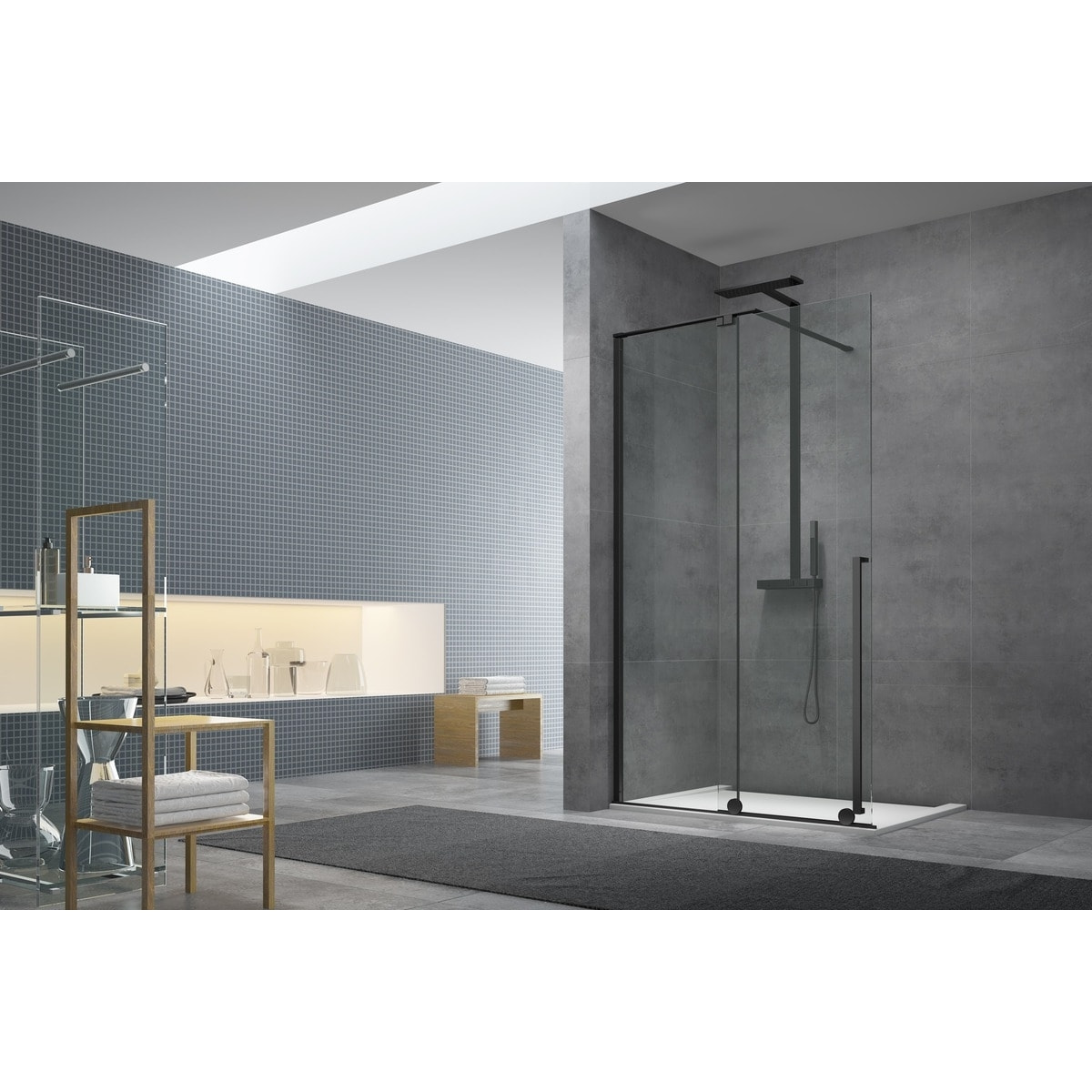 Walk-in X Motion Set complet Porte de douche coulissante verre transparent Easy Clean 110x200cm montage Noir