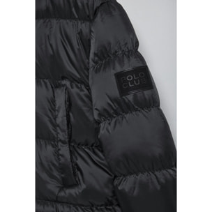 Giaccone nero Greenwich con tasche e cappuccio fisso con particolari Polo Club