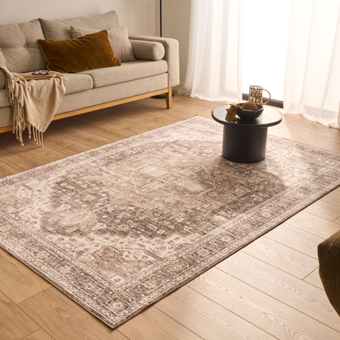 OTTOMAN - Tapis à poils courts doux à motif vintage beige