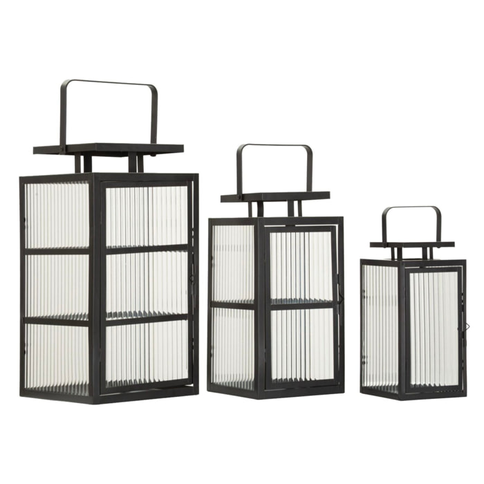 LANTERNE ANDROMEDA TRIS CM 25,5X25X50-X20,5X20X40-15,3X15X29,5 (VETRO TEMPERATO)