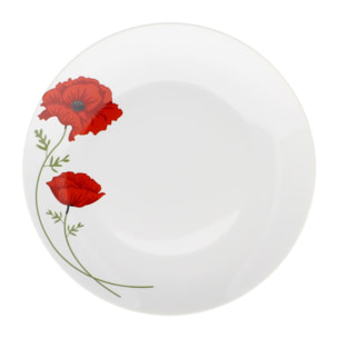 Lot de 6 assiettes plates porcelaine blanche avec dessin fleuri 27cm COQUELICOT