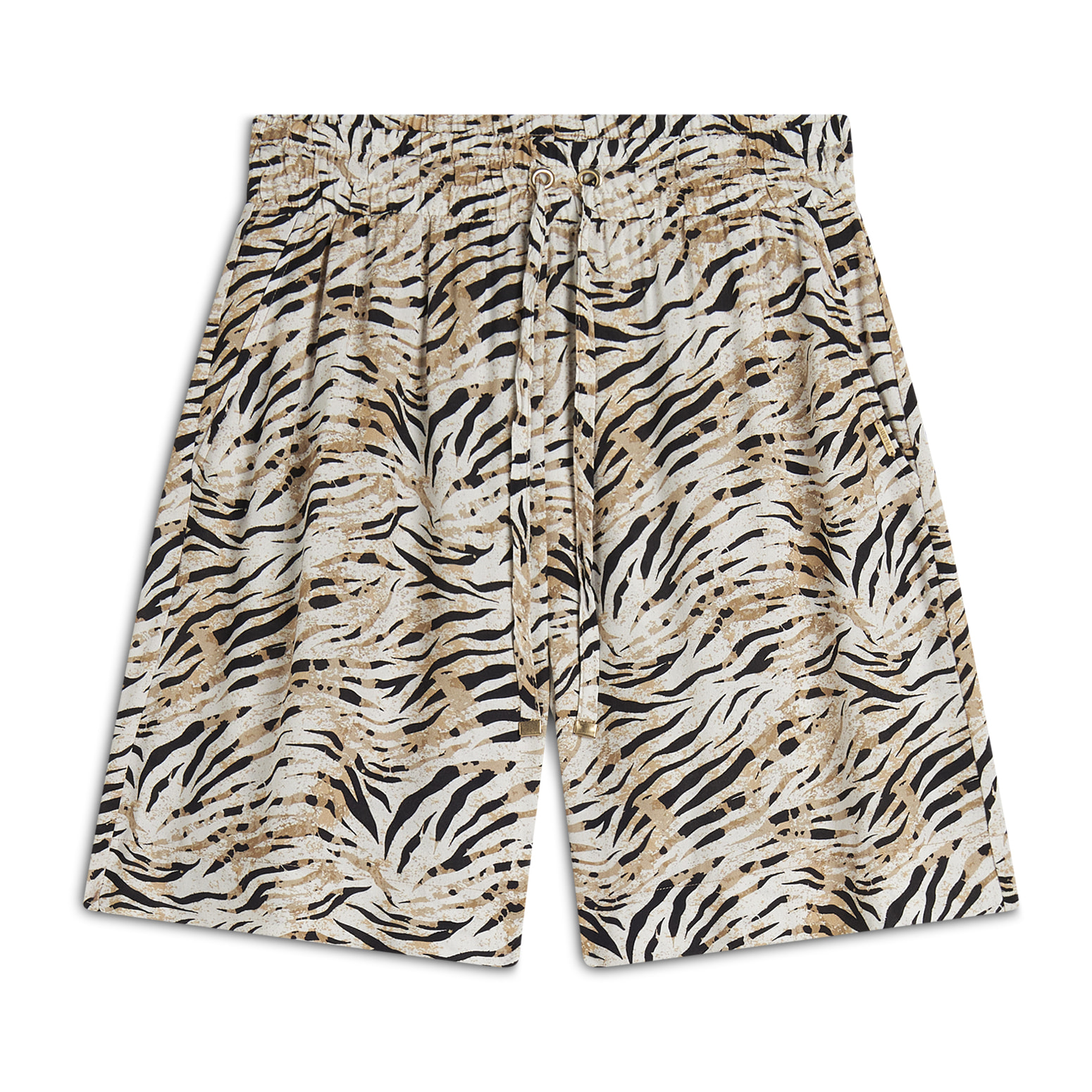 Pantaloni corti in viscosa animalier con vita elasticizzata