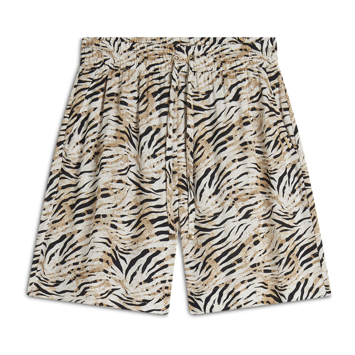 Pantaloni corti in viscosa animalier con vita elasticizzata