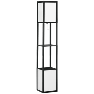 Lámpara de Pie de Madera con Estante de Almacenaje para Bombilla E27 Potencia Máx. 40W Lámpara Moderna para Salón Dormitorio 26x26x156 cm Negro y Blanco