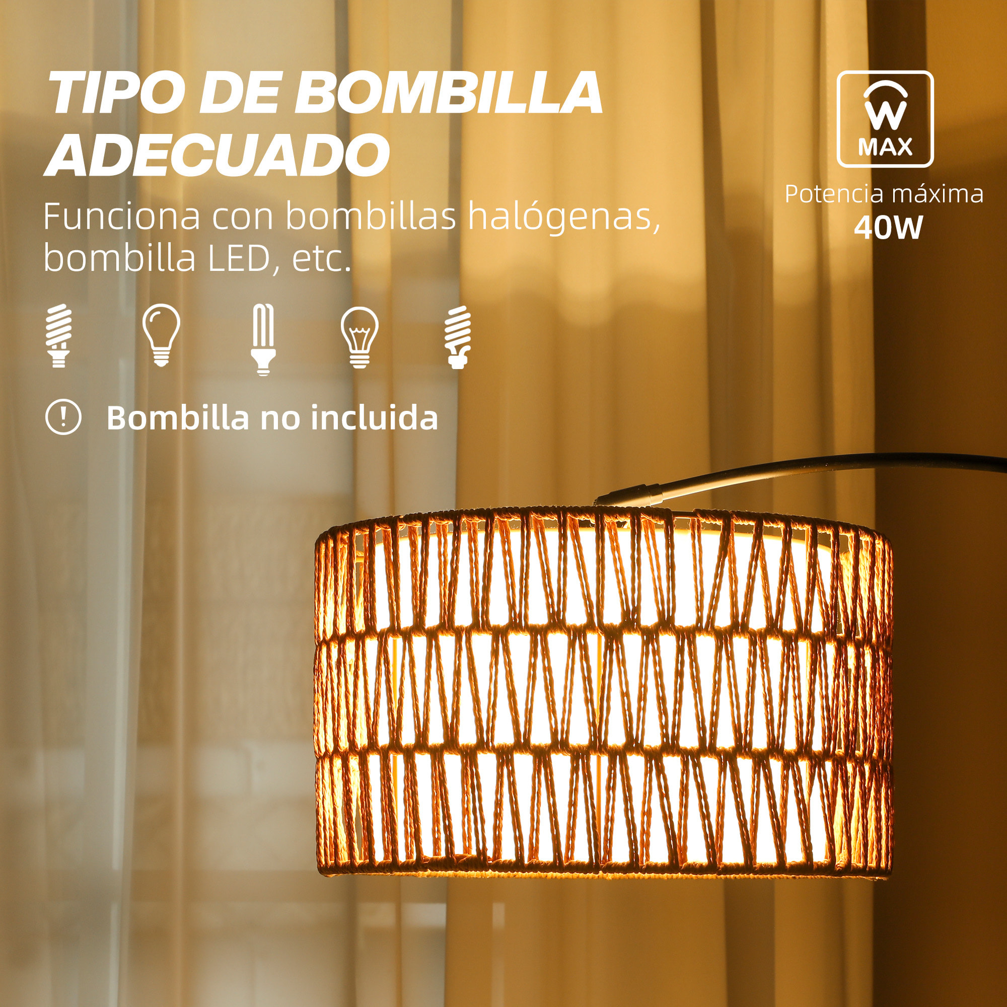 Lámpara de Pie de Arco Lámpara de Pie Salón con Altura Ajustable Pantalla de Yute Interruptor de Pie y Base de Mármol para Sala de Estar Oficina Dormitorio Negro y Marrón