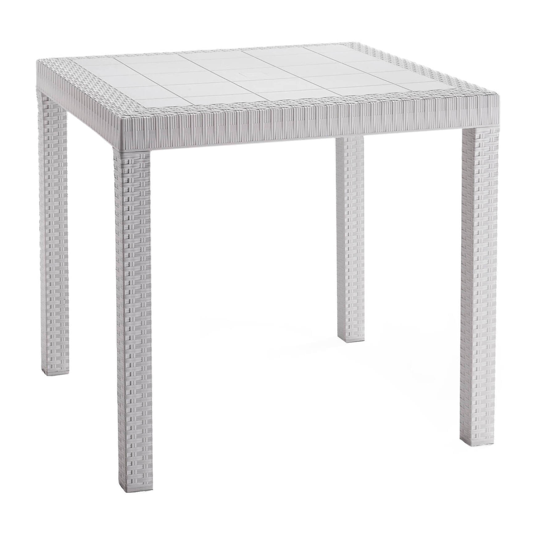 Tavolo da esterno Marte, Tavolo quadrato fisso, Tavolo da giardino multiuso effetto rattan, 100% Made in Italy, Cm 80x80h74, Bianco