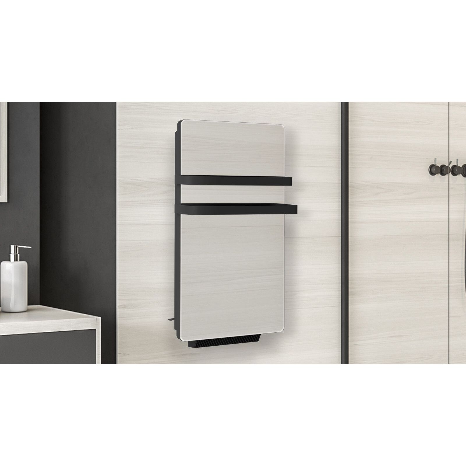 Radiateur sèche-serviette Verre Miroir 500w soufflerie 900w