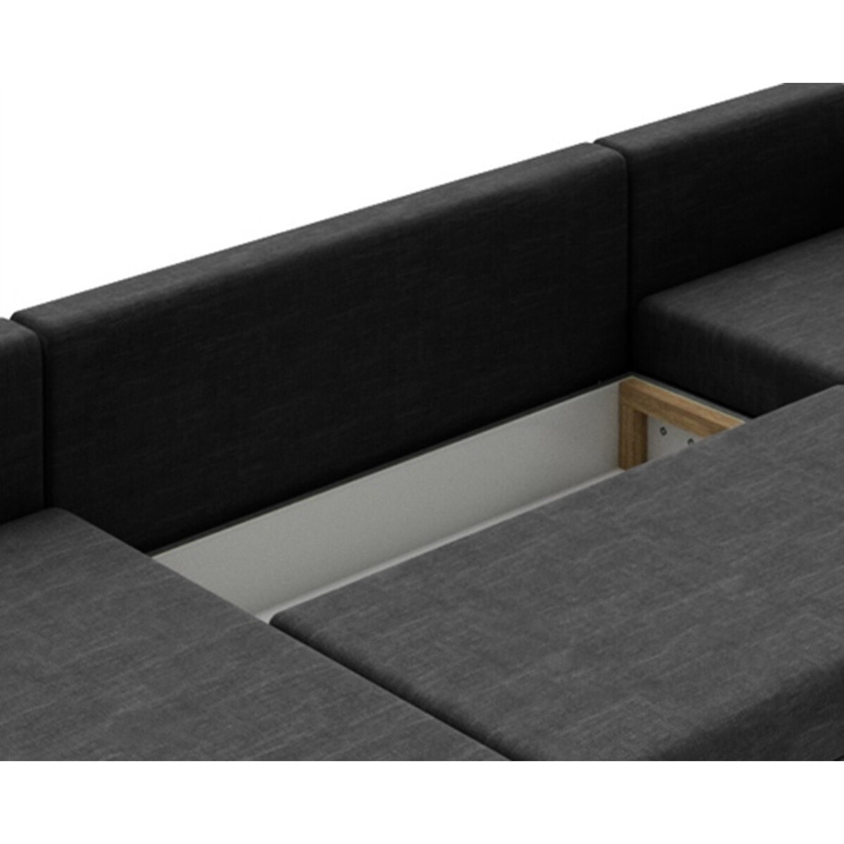 Epona - Canapé panoramique d'angle réversible 7 places convertible avec coffre en tissu - Gris / Noir