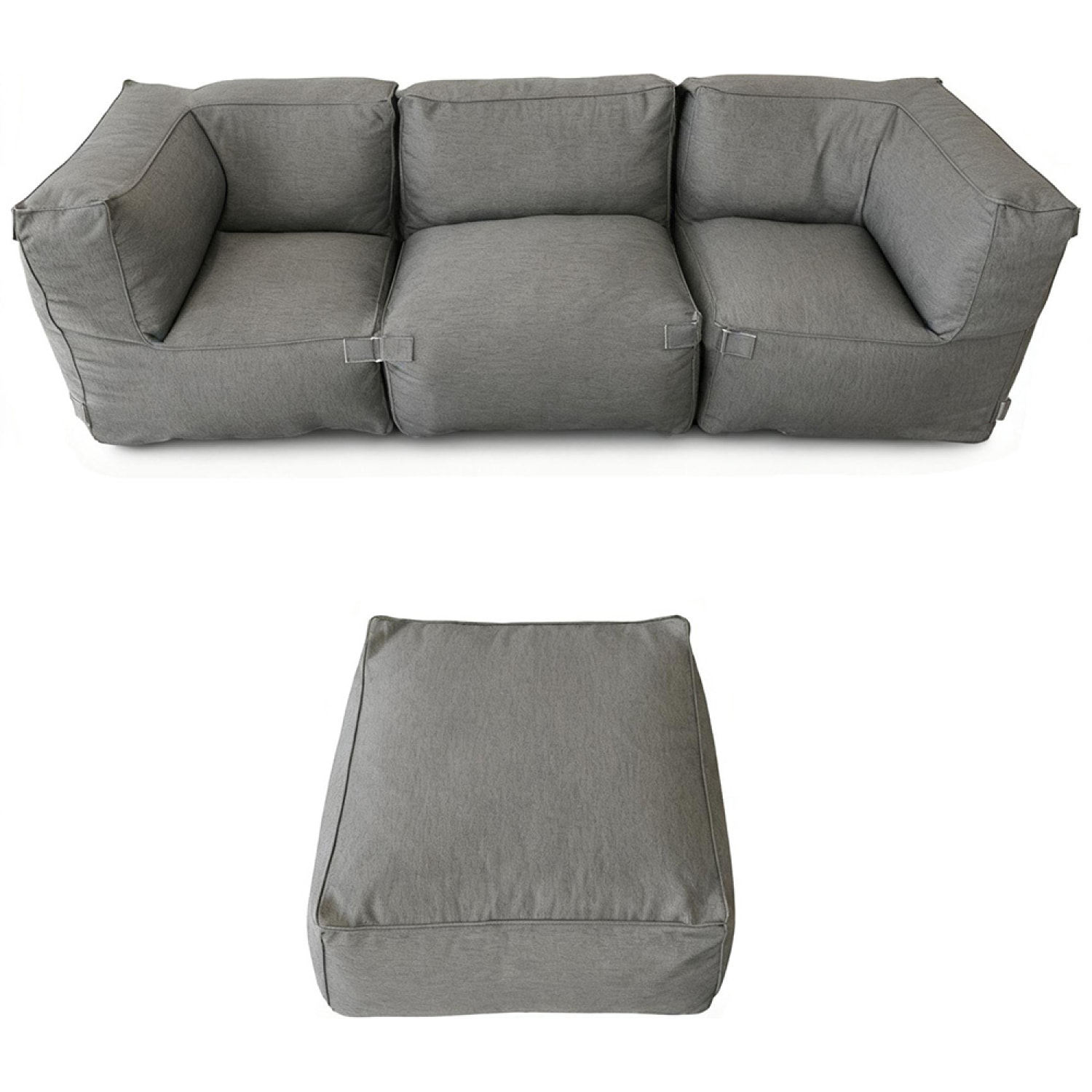 VERONE Salon de jardin modulable 4 places gris en tissu déperlant