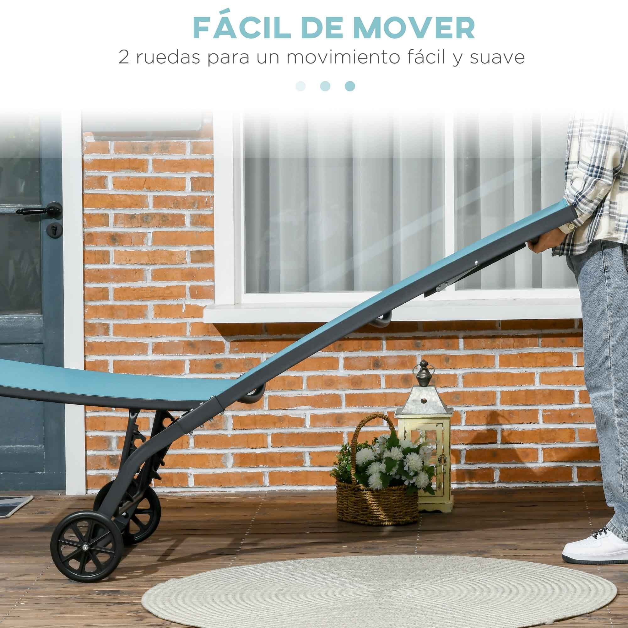 Pack de 2 Tumbonas de Jardín Exterior Tumbonas Reclinables de Aluminio con Respaldo Ajustable de 5 Niveles y Ruedas para Playa Piscina 165x66x102 cm Azul y Gris