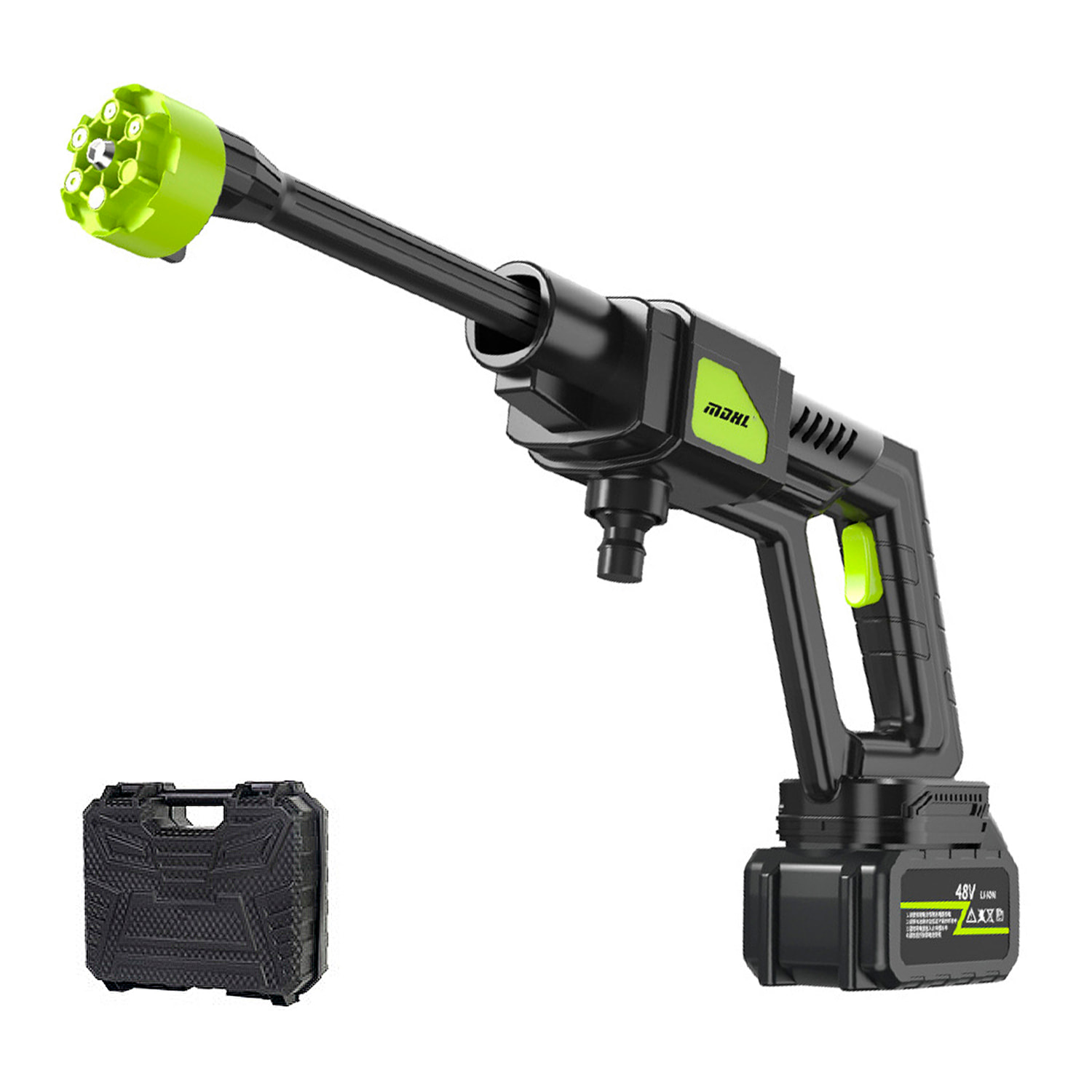 Pistola de lavado a presión 7 en 1 con batería incorporada de 12000 mAh, 300W de potencia y 30 bares de presión.