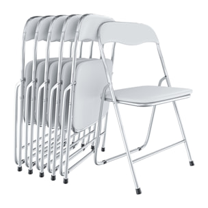 Set da 6 Sedia Pieghevole Slim in Metallo Sedie Salvaspazio Ufficio Casa Campeggio Salotto Cucina Ecopelle Comoda Seduta Imbottita 78x44x44 cm Bianco