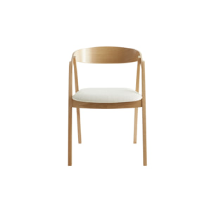 Chaises scandinaves empilables en bois clair chêne et tissu effet laine bouclée blanc cassé (lot de 2) LOVA