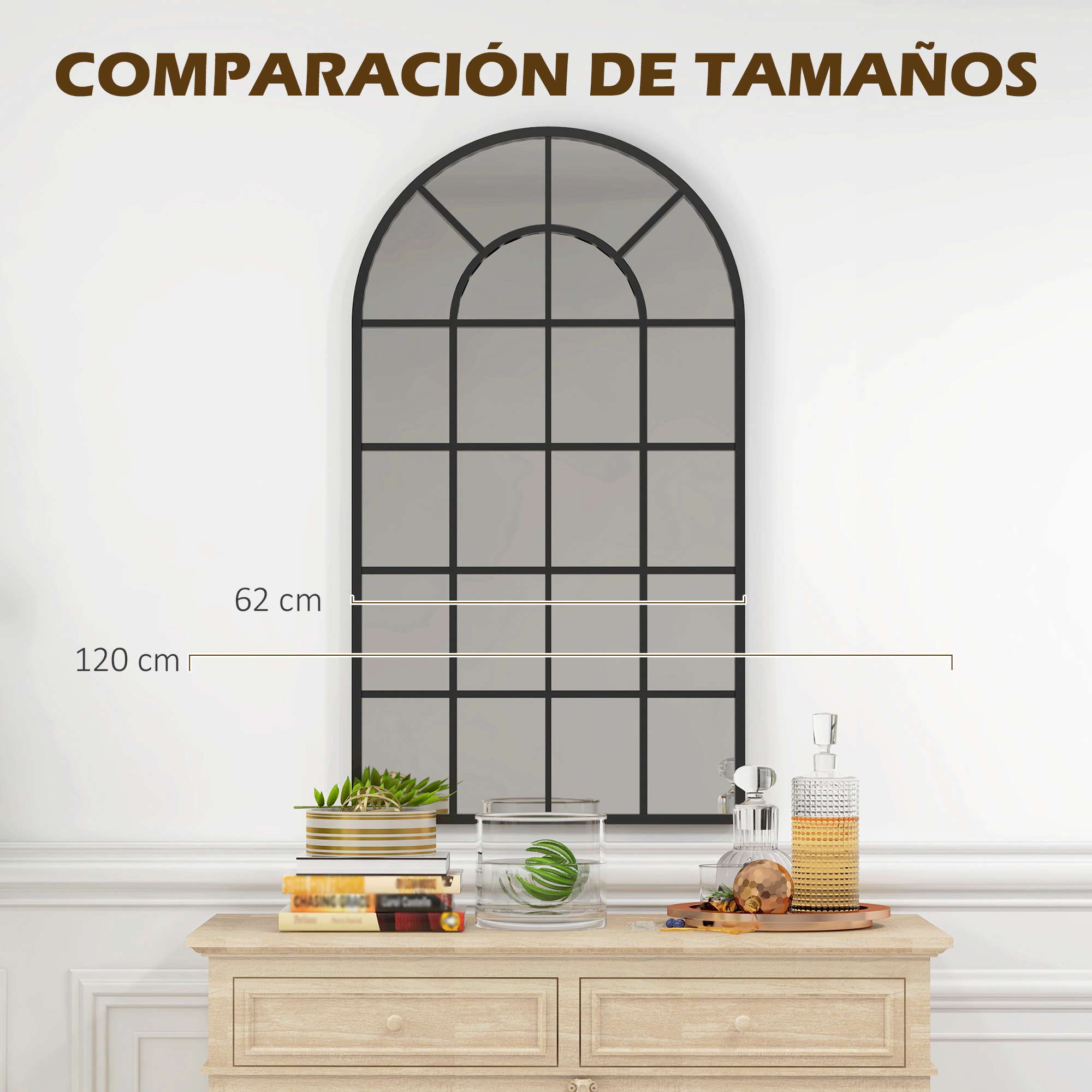Espejo Decorativo de Pared 65x110 cm Espejo de Ventana de Metal para Salón Dormitorio Entrada Estilo Moderno Negro
