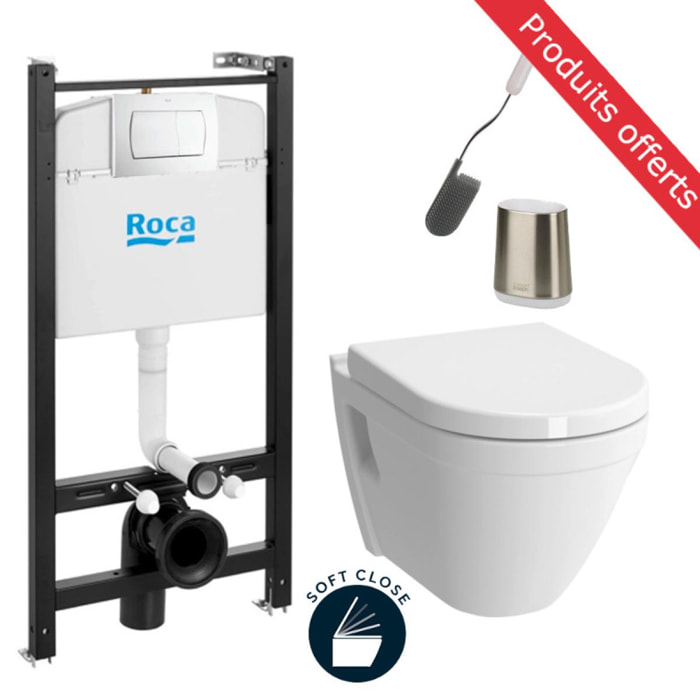 Pack WC Bâti-support Roca + WC Vitra S50 + Abattant softclose + Plaque blanche + Brosse de toilette OFFERTE