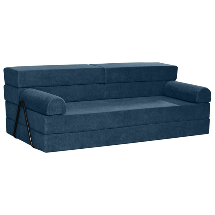Astral - Canapé 3 places convertible en velours texturé - Bleu