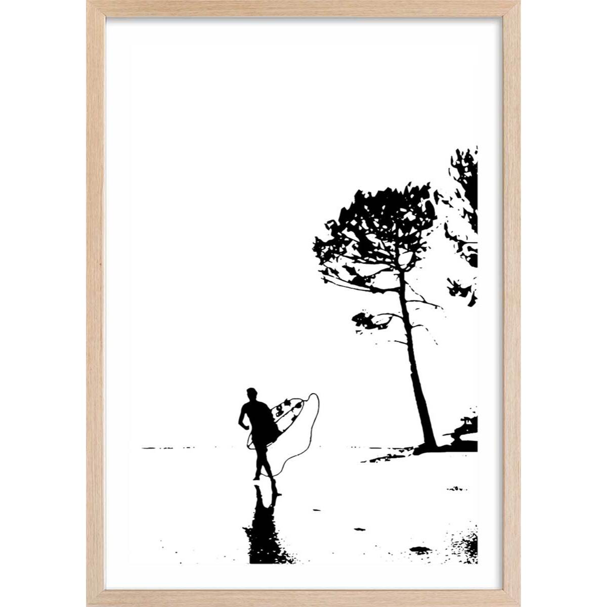 Poster landes lou surfou Affiche + cadre en bois - Chêne