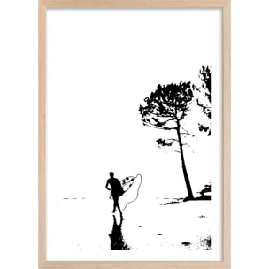 Poster landes lou surfou Affiche + cadre en bois - Chêne