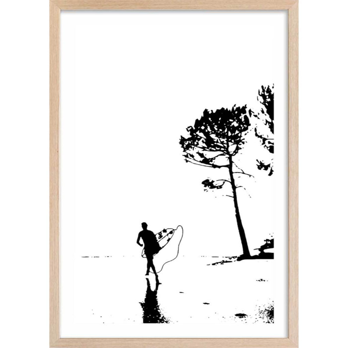 Poster landes lou surfou Affiche + cadre en bois - Chêne