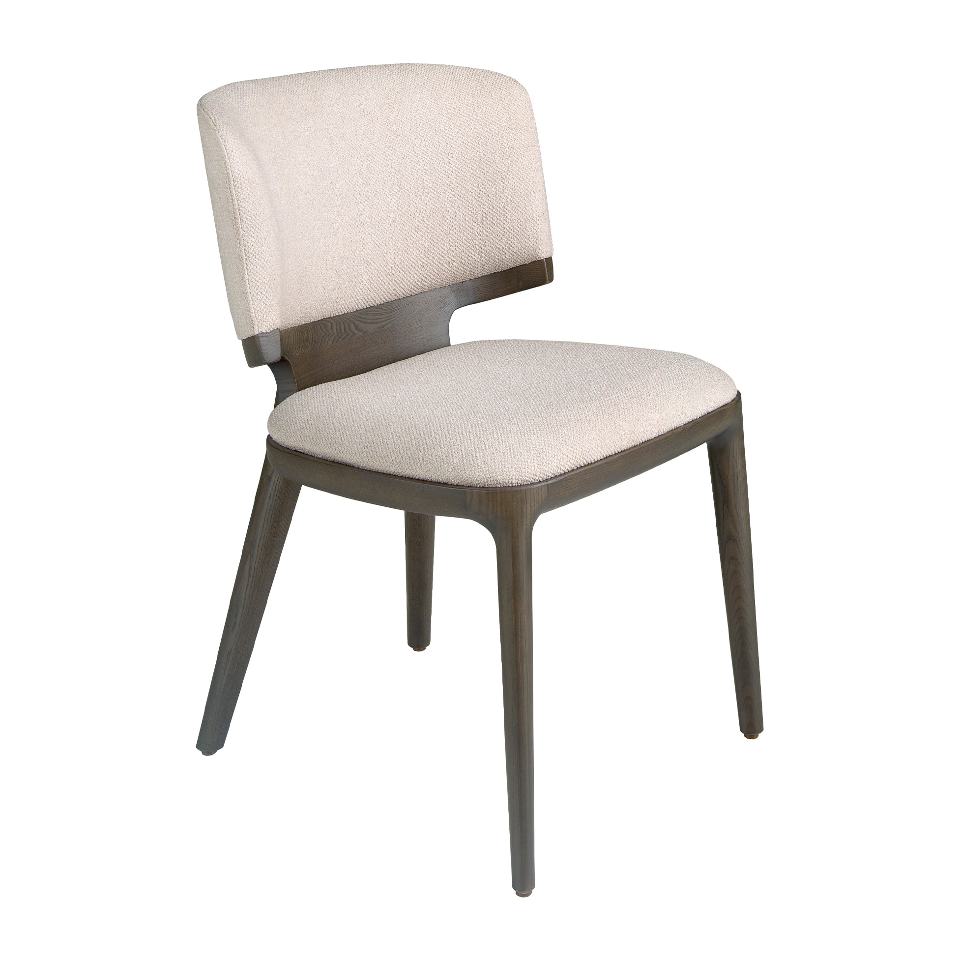 Silla con asiento y respaldo tapizados en tela gris claro patas de madera de roble en ceniza oscuro 53x55x78cm