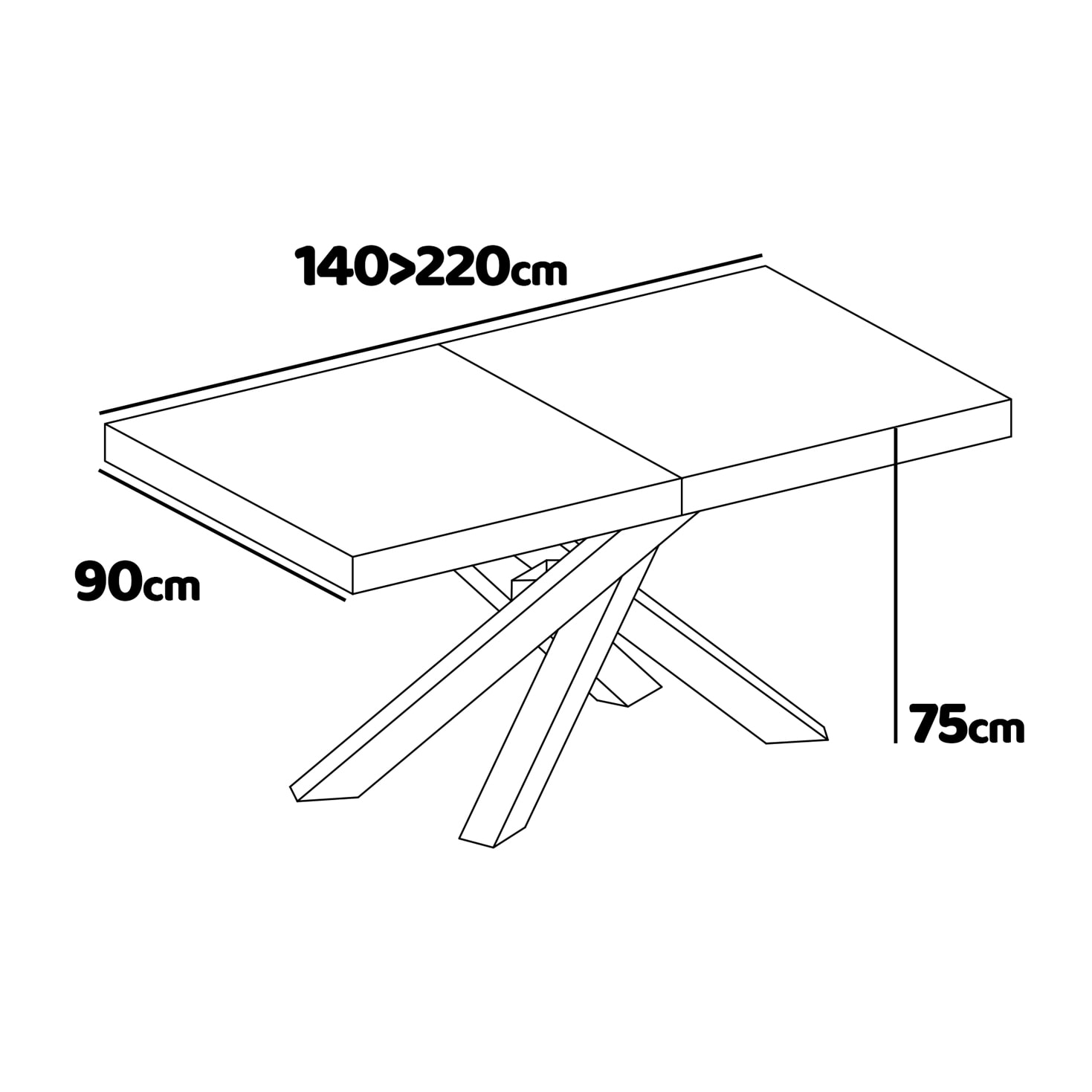 Figaro - Tavolo da pranzo allungabile con gambe incrociate 140(220)x90 cm, legno nero