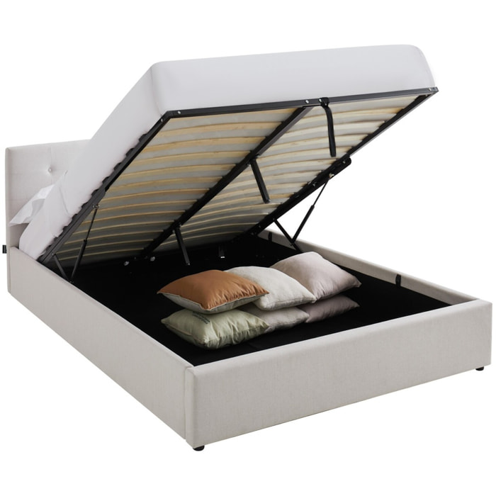 Lit coffre avec tête de lit en tissu - TINA