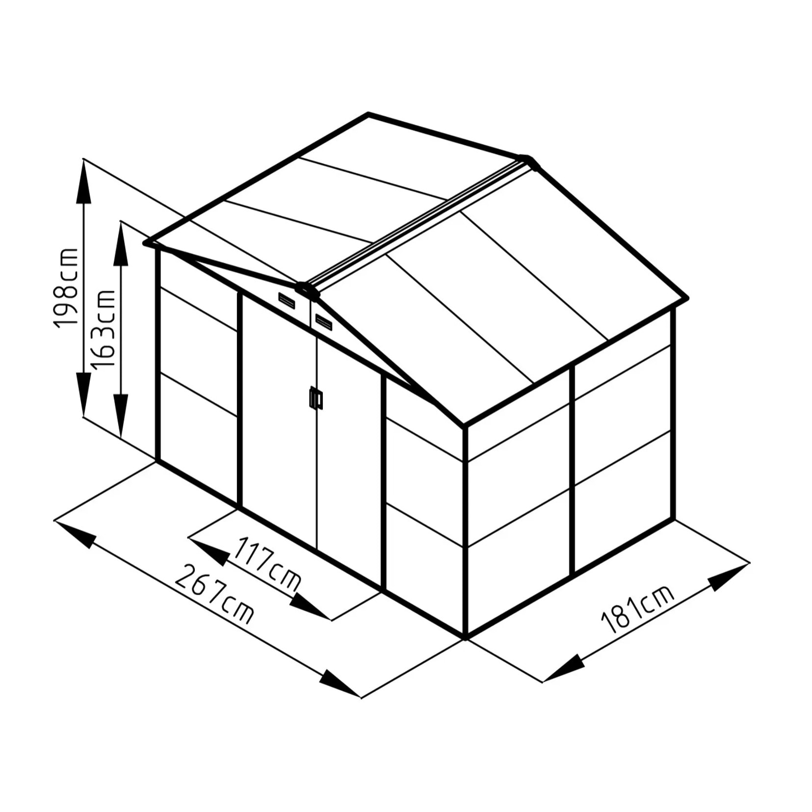 Abri de jardin métal anthracite 4,83 m² + kit d'ancrage